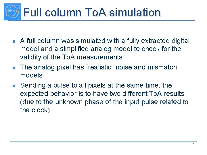 Full column To. A simulation n A full column was simulated with a fully