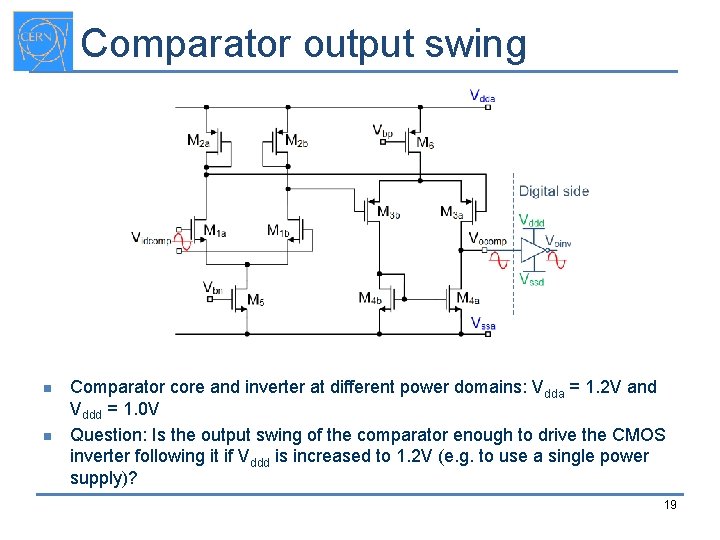 Comparator output swing n n Comparator core and inverter at different power domains: Vdda
