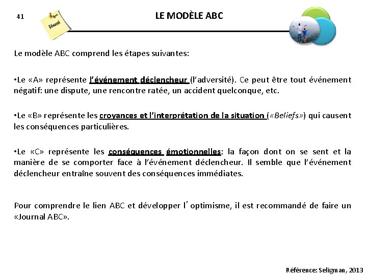 41 LE MODÈLE ABC Le modèle ABC comprend les étapes suivantes: • Le «A»