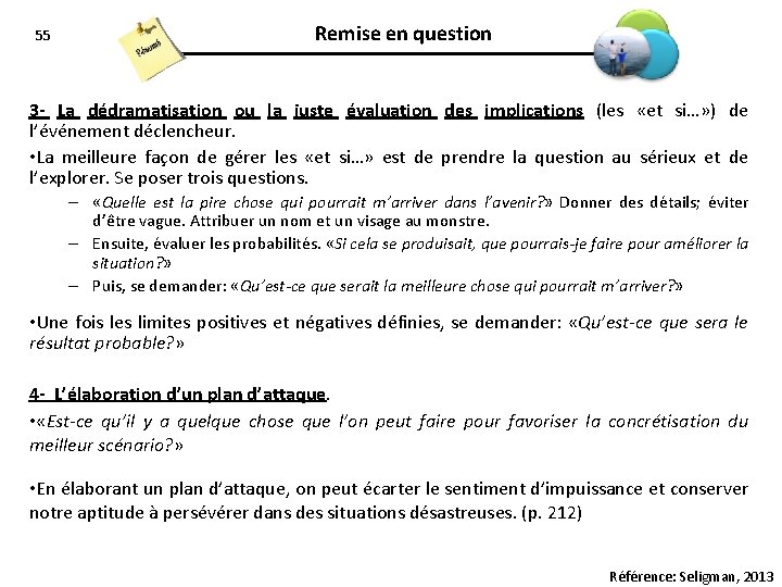 55 Remise en question 3 - La dédramatisation ou la juste évaluation des implications
