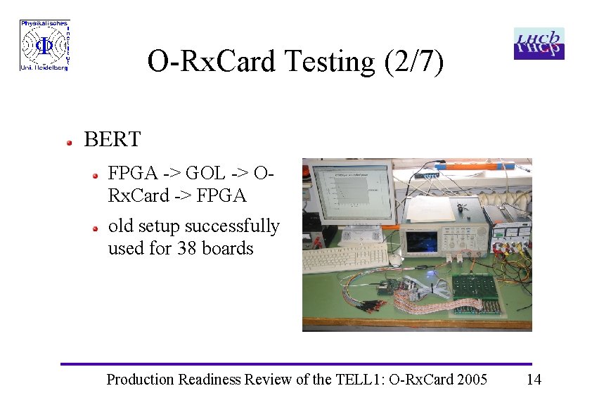 O-Rx. Card Testing (2/7) BERT FPGA -> GOL -> ORx. Card -> FPGA old O-Rx. Card Testing (2/7) BERT FPGA -> GOL -> ORx. Card -> FPGA old