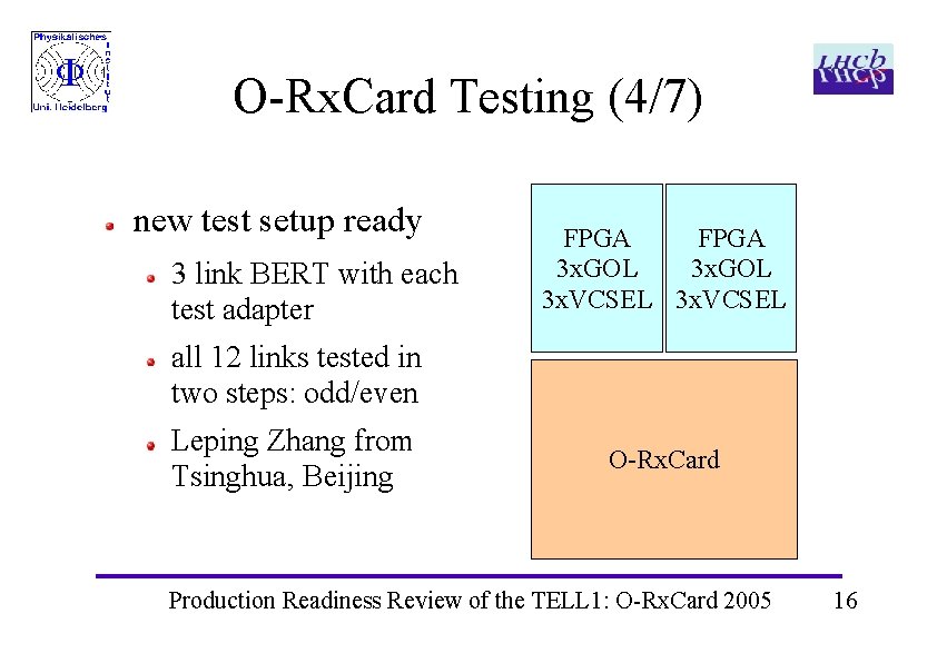 O-Rx. Card Testing (4/7) new test setup ready 3 link BERT with each test O-Rx. Card Testing (4/7) new test setup ready 3 link BERT with each test