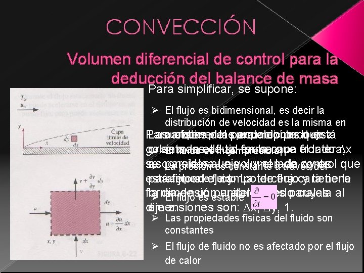 Volumen diferencial de control para la deducción del balance de masa Para simplificar, se Volumen diferencial de control para la deducción del balance de masa Para simplificar, se