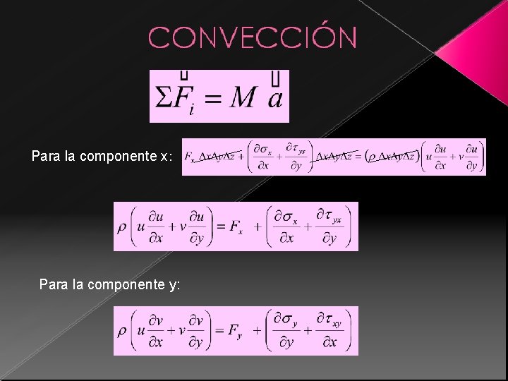 Para la componente x: Para la componente y: Para la componente x: Para la componente y: