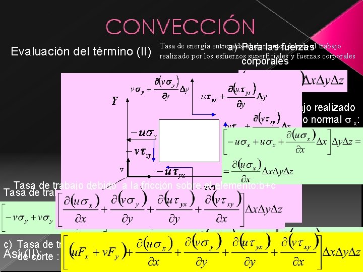 Evaluación del término (II) Tasa de energía entregada al elemento, debido al trabajo a) Evaluación del término (II) Tasa de energía entregada al elemento, debido al trabajo a)
