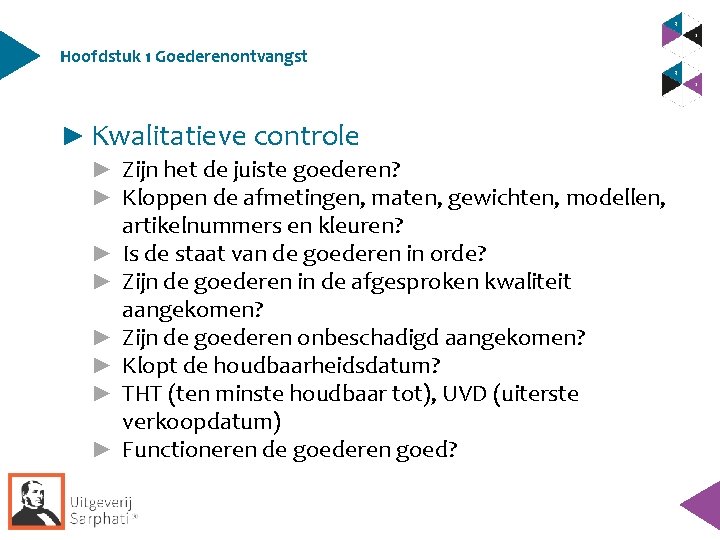 Hoofdstuk 1 Goederenontvangst ► Kwalitatieve controle ► Zijn het de juiste goederen? ► Kloppen Hoofdstuk 1 Goederenontvangst ► Kwalitatieve controle ► Zijn het de juiste goederen? ► Kloppen