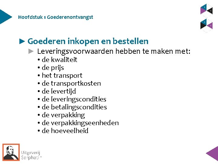 Hoofdstuk 1 Goederenontvangst ► Goederen inkopen en bestellen ► Leveringsvoorwaarden hebben te maken met: Hoofdstuk 1 Goederenontvangst ► Goederen inkopen en bestellen ► Leveringsvoorwaarden hebben te maken met: