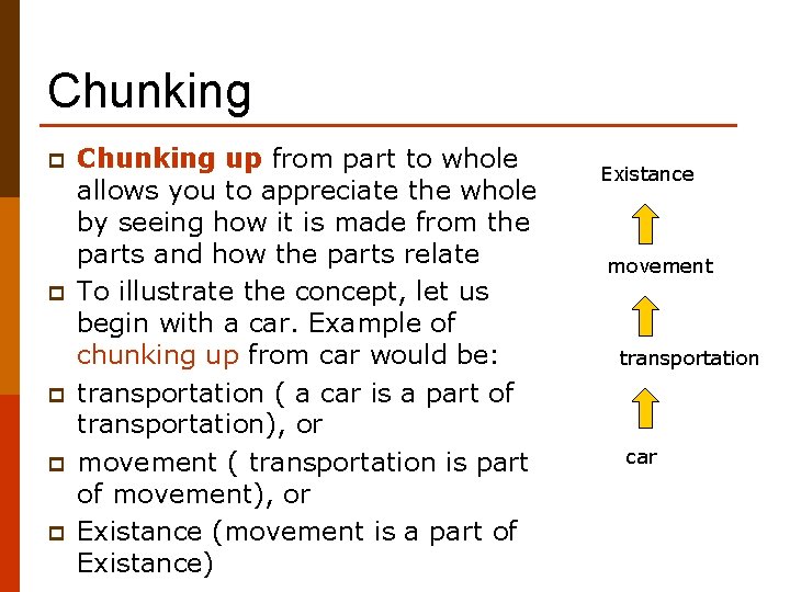 Chunking p p p Chunking up from part to whole allows you to appreciate