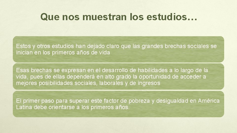 Que nos muestran los estudios… Estos y otros estudios han dejado claro que las