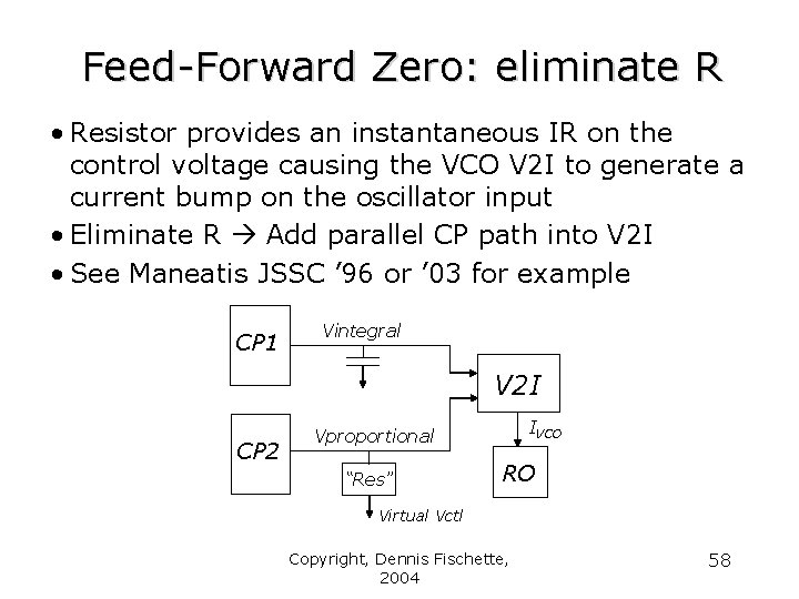 Feed-Forward Zero: eliminate R • Resistor provides an instantaneous IR on the control voltage