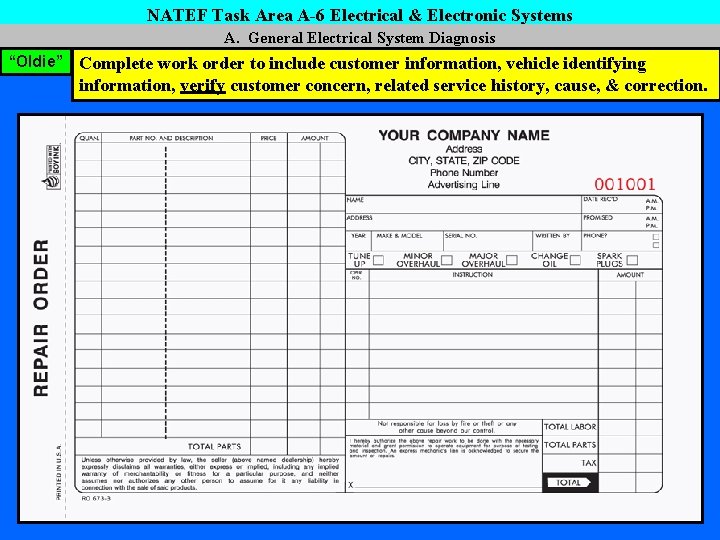 NATEF Task Area A-6 Electrical & Electronic Systems A. General Electrical System Diagnosis “Oldie”