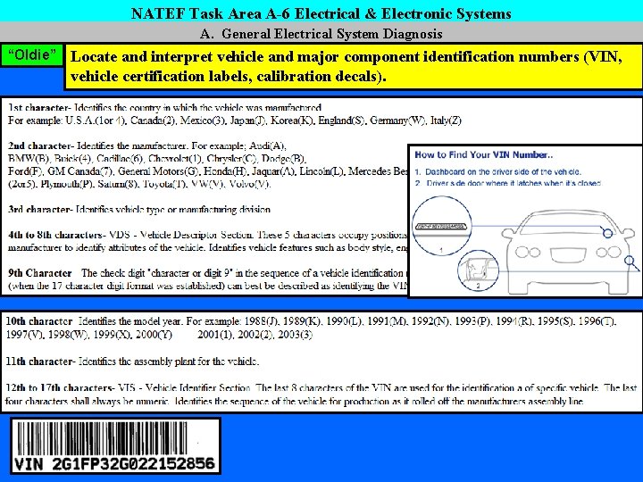 NATEF Task Area A-6 Electrical & Electronic Systems A. General Electrical System Diagnosis “Oldie”
