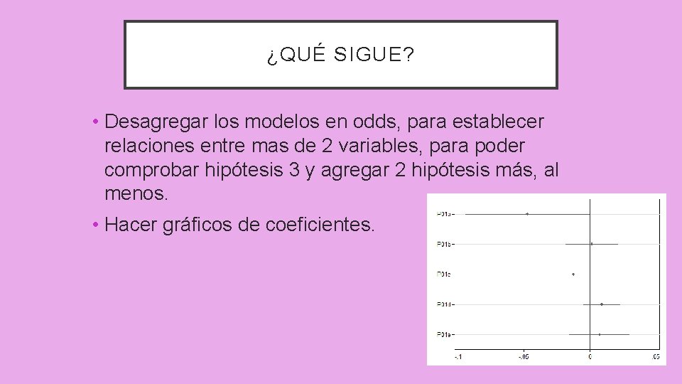 ¿QUÉ SIGUE? • Desagregar los modelos en odds, para establecer relaciones entre mas de