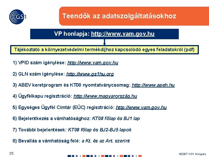 Teendők az adatszolgáltatásokhoz VP honlapja: http: //www. vam. gov. hu Tájékoztató a környezetvédelmi termékdíjhoz