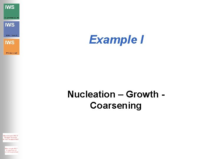Example I Nucleation – Growth Coarsening 