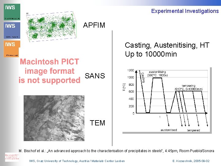 Experimental Investigations APFIM Casting, Austenitising, HT Up to 10000 min SANS TEM M. Bischof