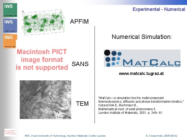 Experimental - Numerical APFIM Numerical Simulation: SANS www. matcalc. tugraz. at TEM “Mat. Calc—a