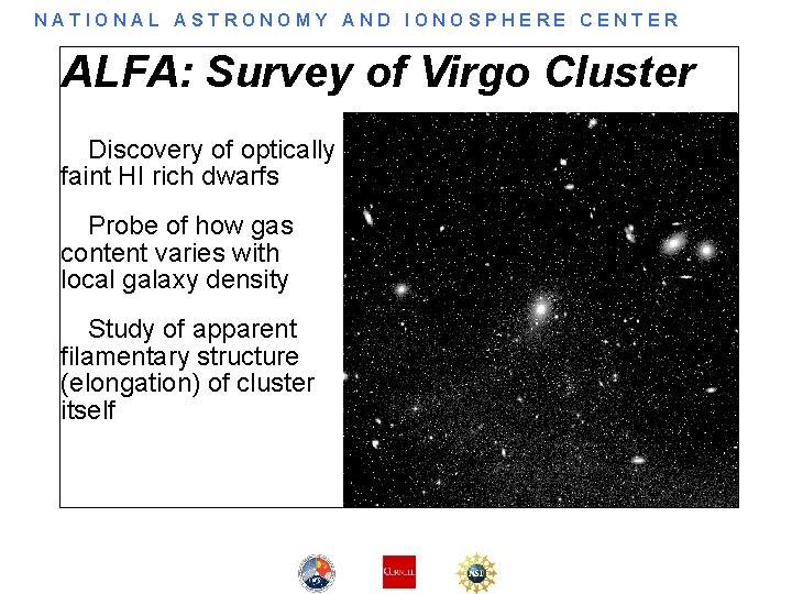NATIONAL ASTRONOMY AND IONOSPHERE CENTER ALFA: Survey of Virgo Cluster Discovery of optically faint