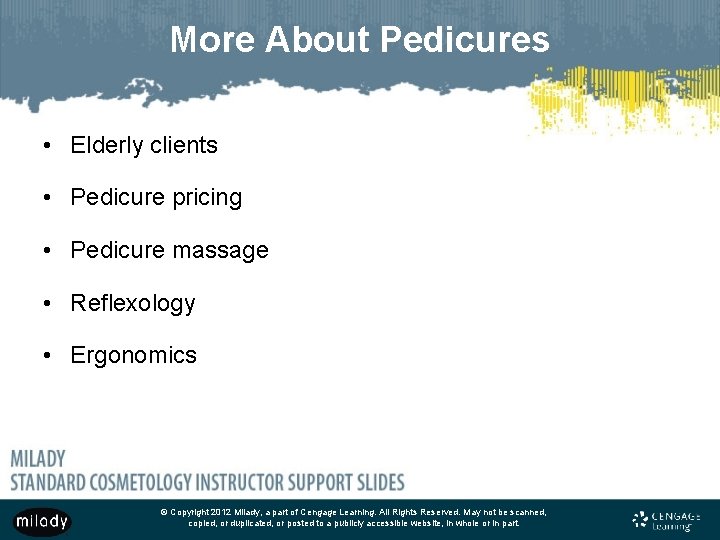 More About Pedicures • Elderly clients • Pedicure pricing • Pedicure massage • Reflexology