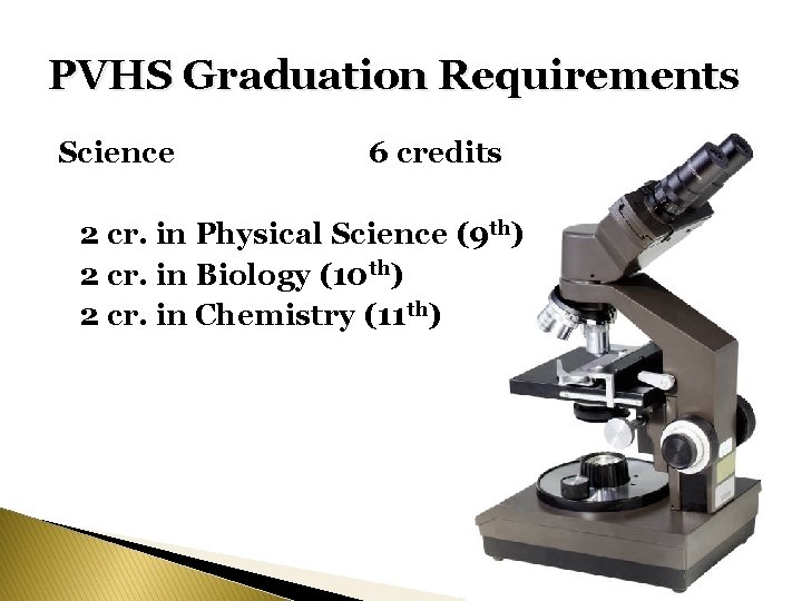 PVHS Graduation Requirements Science 6 credits 2 cr. in Physical Science (9 th) 2 PVHS Graduation Requirements Science 6 credits 2 cr. in Physical Science (9 th) 2