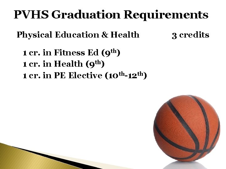 PVHS Graduation Requirements Physical Education & Health 1 cr. in Fitness Ed (9 th) PVHS Graduation Requirements Physical Education & Health 1 cr. in Fitness Ed (9 th)