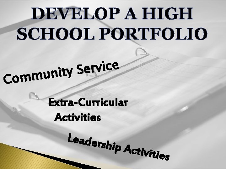 DEVELOP A HIGH SCHOOL PORTFOLIO e c i v r e S y t DEVELOP A HIGH SCHOOL PORTFOLIO e c i v r e S y t
