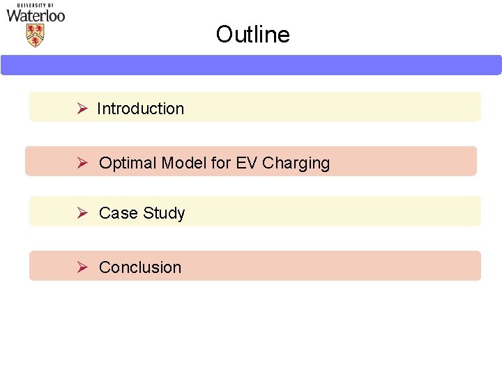 Outline Ø Introduction Ø Optimal Model for EV Charging Ø Case Study Ø Conclusion Outline Ø Introduction Ø Optimal Model for EV Charging Ø Case Study Ø Conclusion