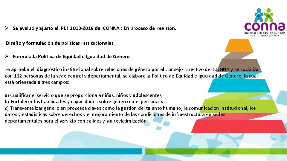  Se evaluó y ajusto el PEI 2013 -2018 del CONNA : En proceso