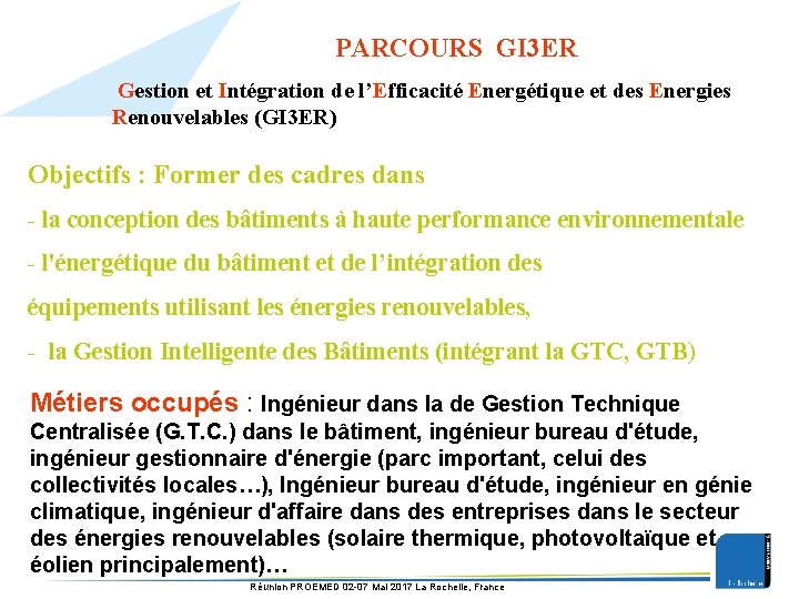 PARCOURS GI 3 ER Gestion et Intégration de l’Efficacité Energétique et des Energies Renouvelables