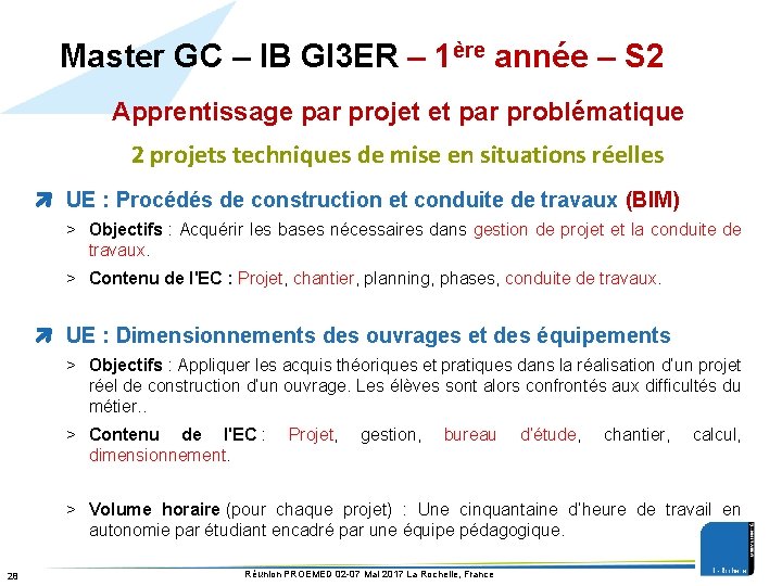 Master GC – IB GI 3 ER – 1ère année – S 2 Apprentissage