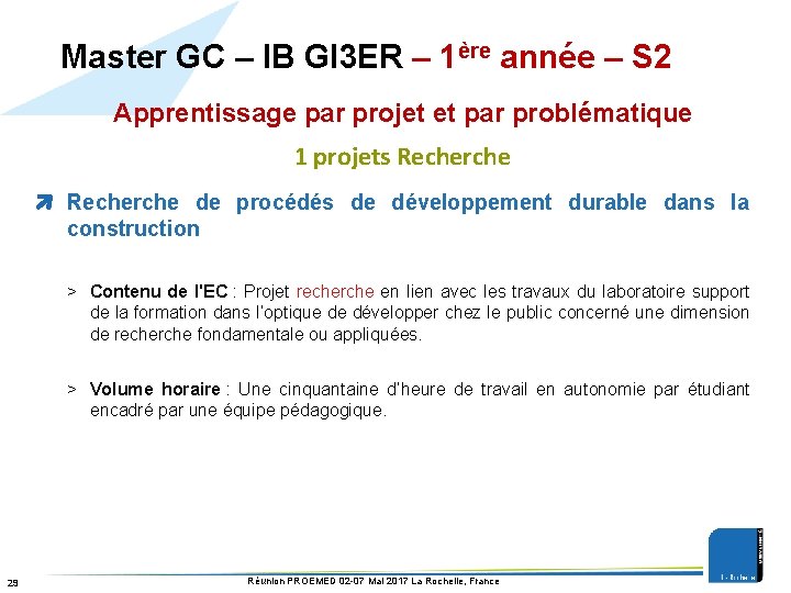 Master GC – IB GI 3 ER – 1ère année – S 2 Apprentissage