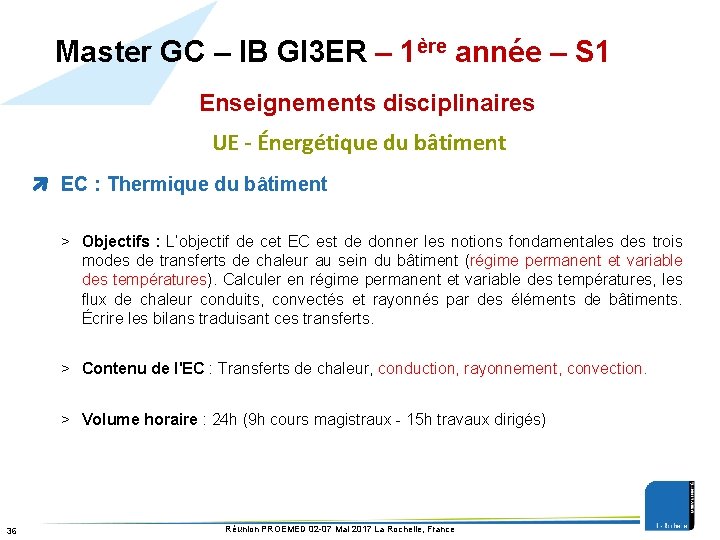 Master GC – IB GI 3 ER – 1ère année – S 1 Enseignements