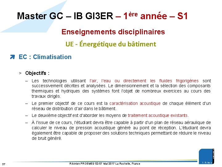 Master GC – IB GI 3 ER – 1ère année – S 1 Enseignements