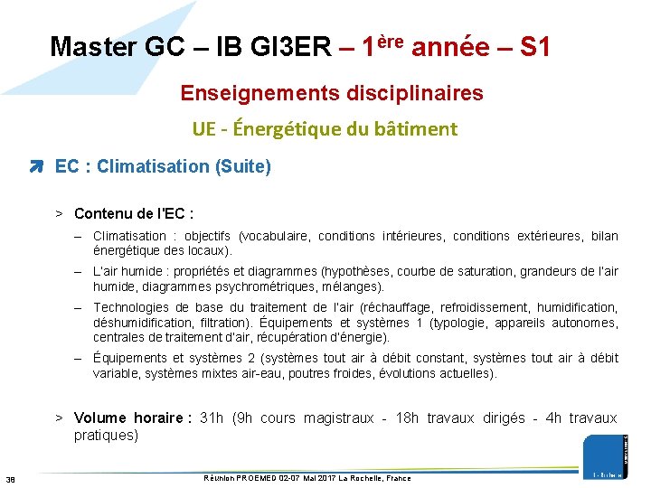 Master GC – IB GI 3 ER – 1ère année – S 1 Enseignements