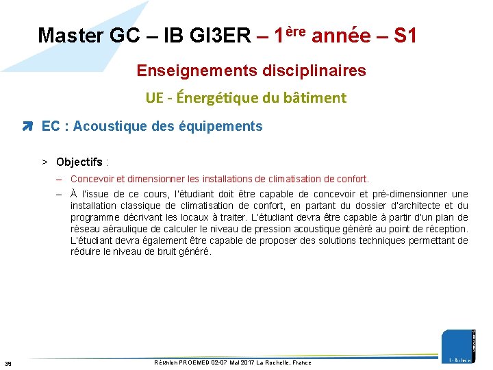 Master GC – IB GI 3 ER – 1ère année – S 1 Enseignements