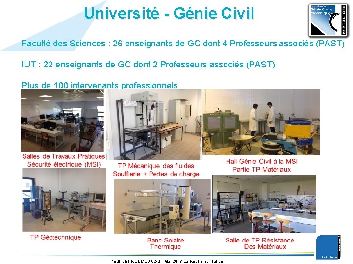 Université - Génie Civil Faculté des Sciences : 26 enseignants de GC dont 4