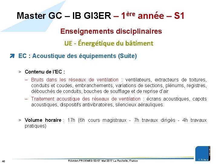 Master GC – IB GI 3 ER – 1ère année – S 1 Enseignements