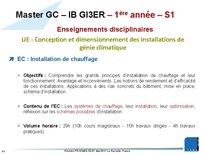 Master GC – IB GI 3 ER – 1ère année – S 1 Enseignements