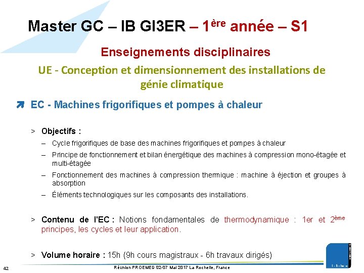 Master GC – IB GI 3 ER – 1ère année – S 1 Enseignements