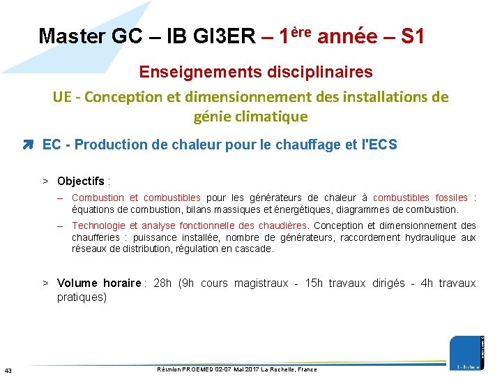 Master GC – IB GI 3 ER – 1ère année – S 1 Enseignements