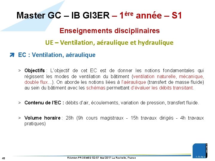 Master GC – IB GI 3 ER – 1ère année – S 1 Enseignements