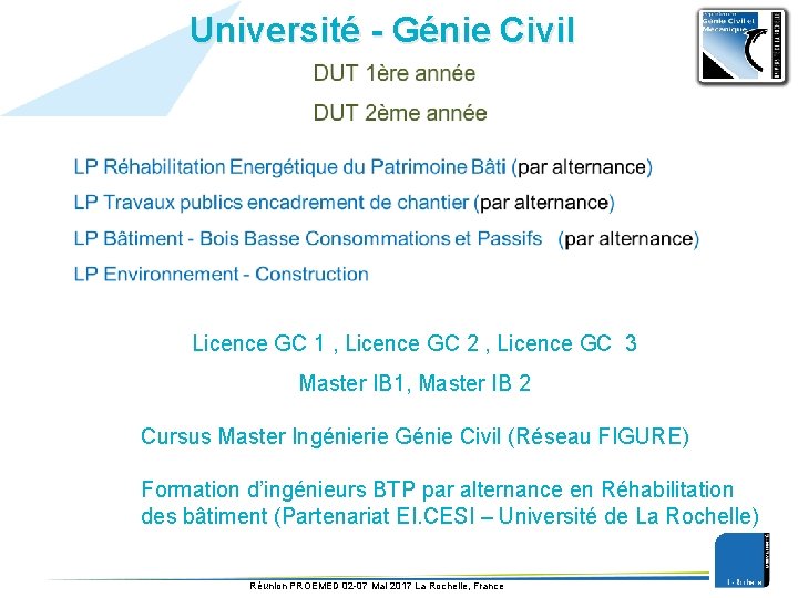 Université - Génie Civil Licence GC 1 , Licence GC 2 , Licence GC
