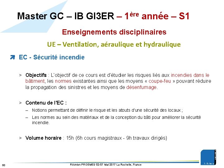 Master GC – IB GI 3 ER – 1ère année – S 1 Enseignements