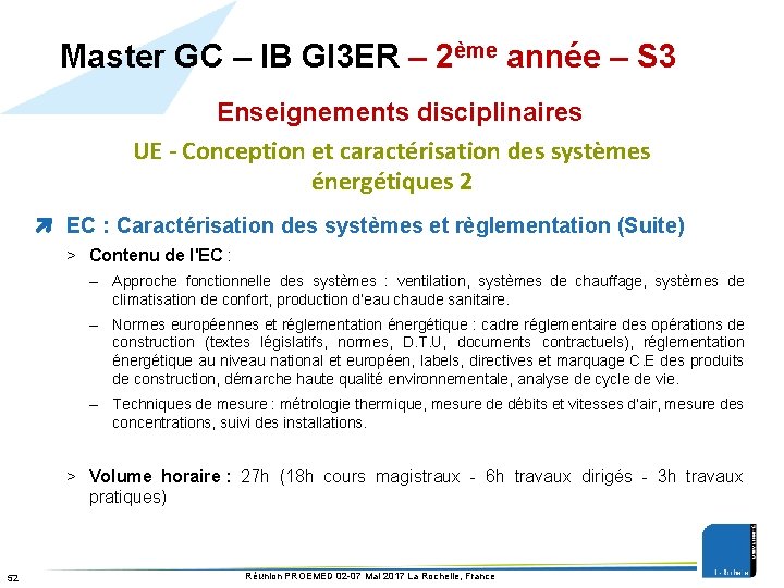 Master GC – IB GI 3 ER – 2ème année – S 3 Enseignements