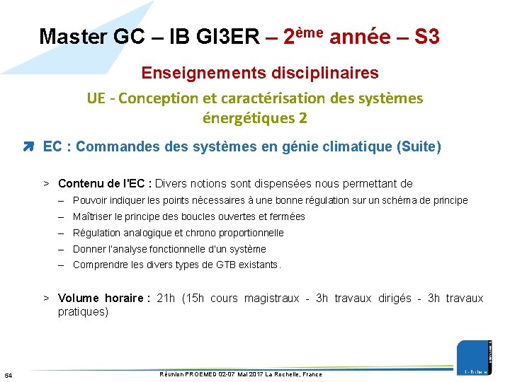 Master GC – IB GI 3 ER – 2ème année – S 3 Enseignements