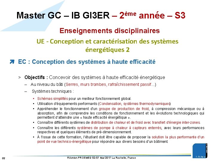 Master GC – IB GI 3 ER – 2ème année – S 3 Enseignements