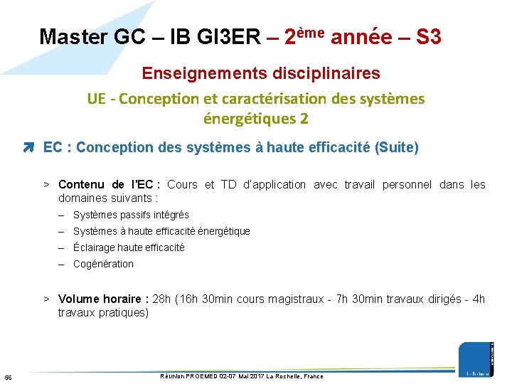 Master GC – IB GI 3 ER – 2ème année – S 3 Enseignements