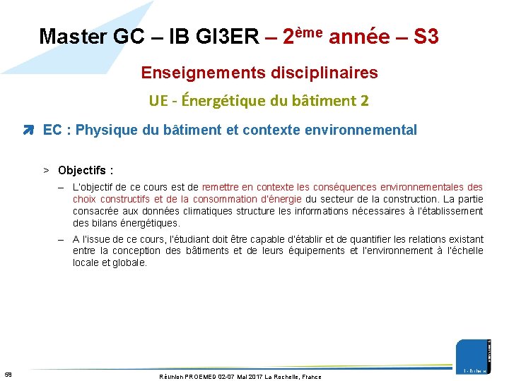 Master GC – IB GI 3 ER – 2ème année – S 3 Enseignements