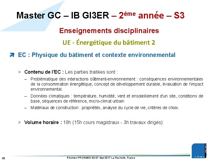 Master GC – IB GI 3 ER – 2ème année – S 3 Enseignements