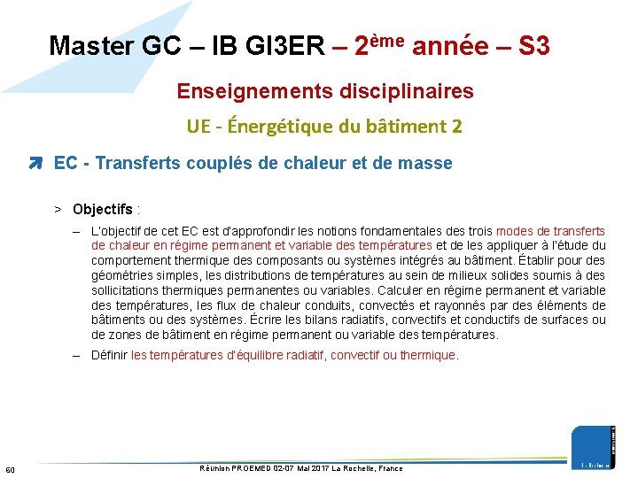 Master GC – IB GI 3 ER – 2ème année – S 3 Enseignements